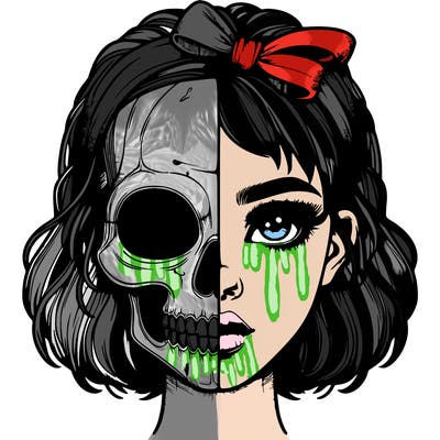 realistic girl with half skull mask