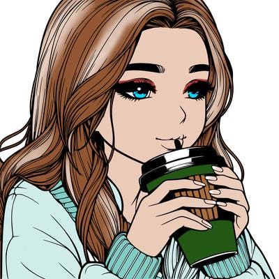 realistic girl drinking coffee