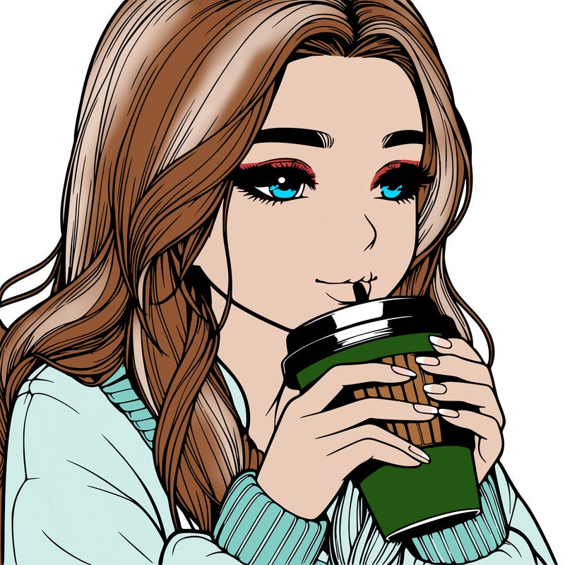 realistic girl drinking coffee