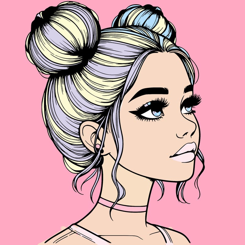 realistic girl with buns on the top of her head