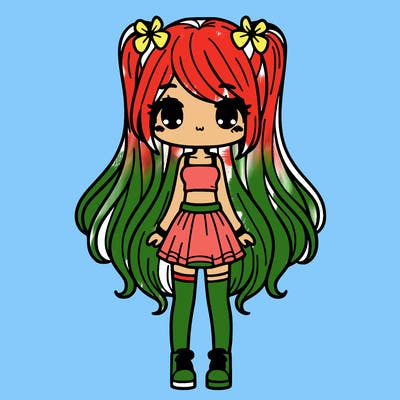 a kawaii girl with long hair and a body with a skirt and a crop top