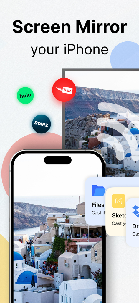 iPhone screen mirroring photos and streaming apps like YouTube and Hulu to a smart TV using the Castify app