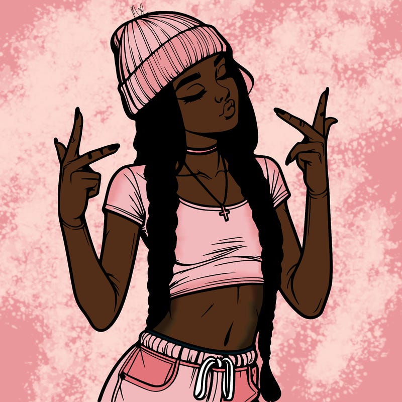 realistic teenage girl with braids and a beanie and crop top doing 🫶🏼