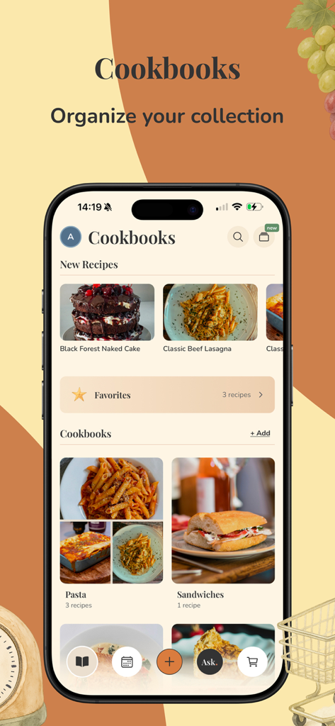 Organiza tu colección de recetas con carpetas personalizadas en la aplicación FOODIE Recipe Journal.