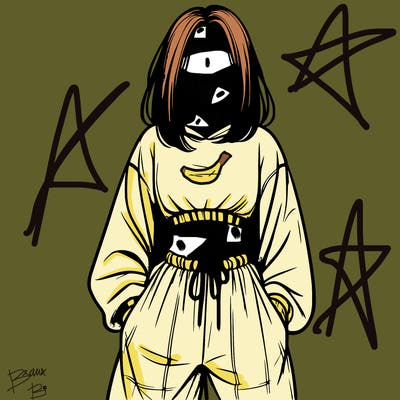 realistic girl faceless with baggy pants and a crop top