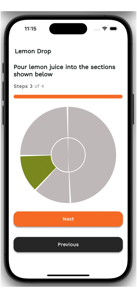 Bartifier - Bartifier app interface showing instructions for pouring ingredients into a cocktail container