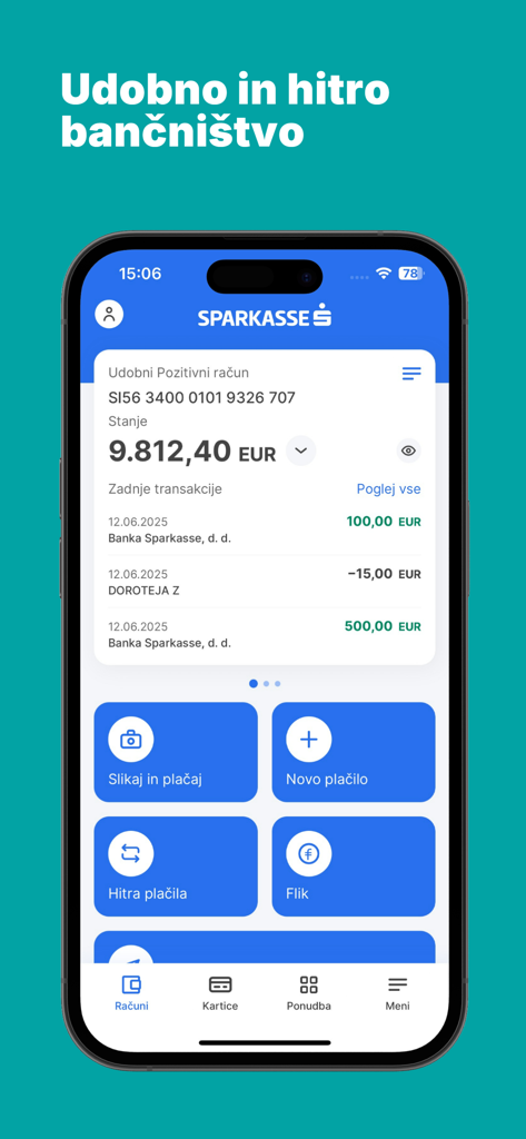 Sparkasse M.Stik - Dashboard dell'app di mobile banking Sparkasse M.Stik che mostra il saldo del conto e la cronologia delle transazioni