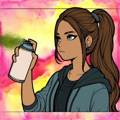 a realistic girl spray painting