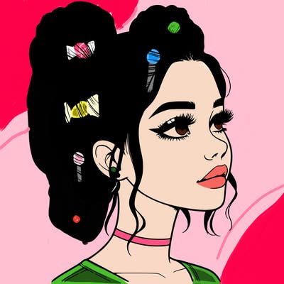 realistic girl with buns on the top of her head