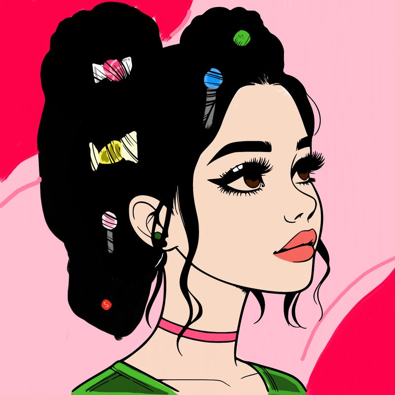 realistic girl with buns on the top of her head