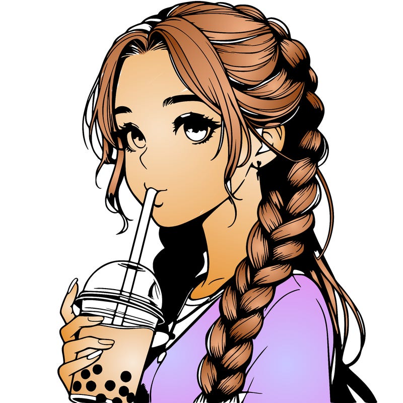 realistic girl with braided hair drinking boba