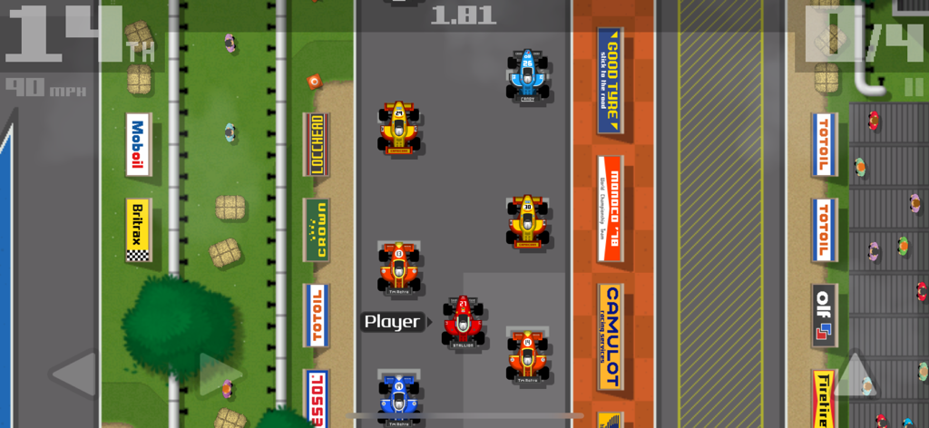 Retro Racing 2 - Top-Down-Arcade-Rennspiel-Gameplay in Retro Racing 2, das bunte Formelautos auf der Strecke zeigt