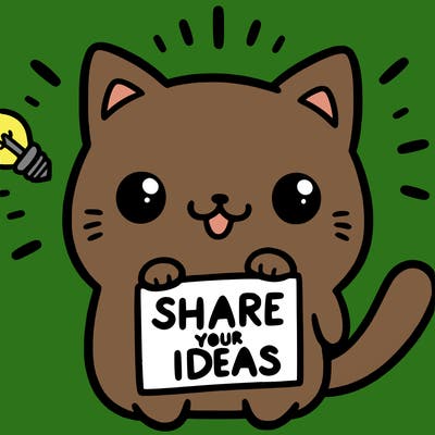 a cute cat saying share your ideas