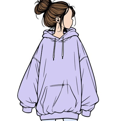 realistic girl with a oversized sweatshirt on and a bun