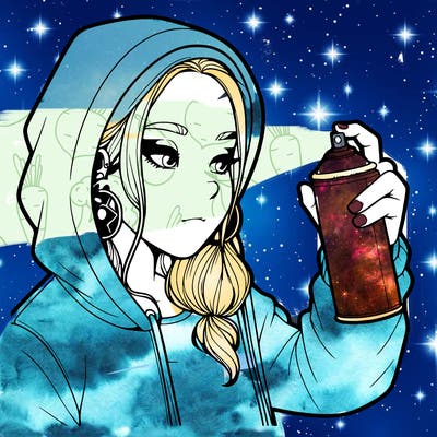 a realistic girl, spray painting