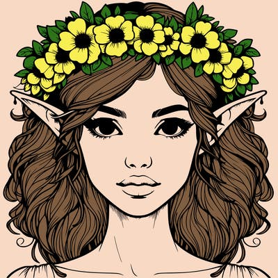 realistic female elf with flower crown