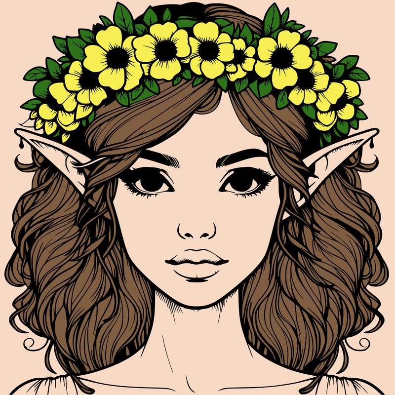 realistic female elf with flower crown