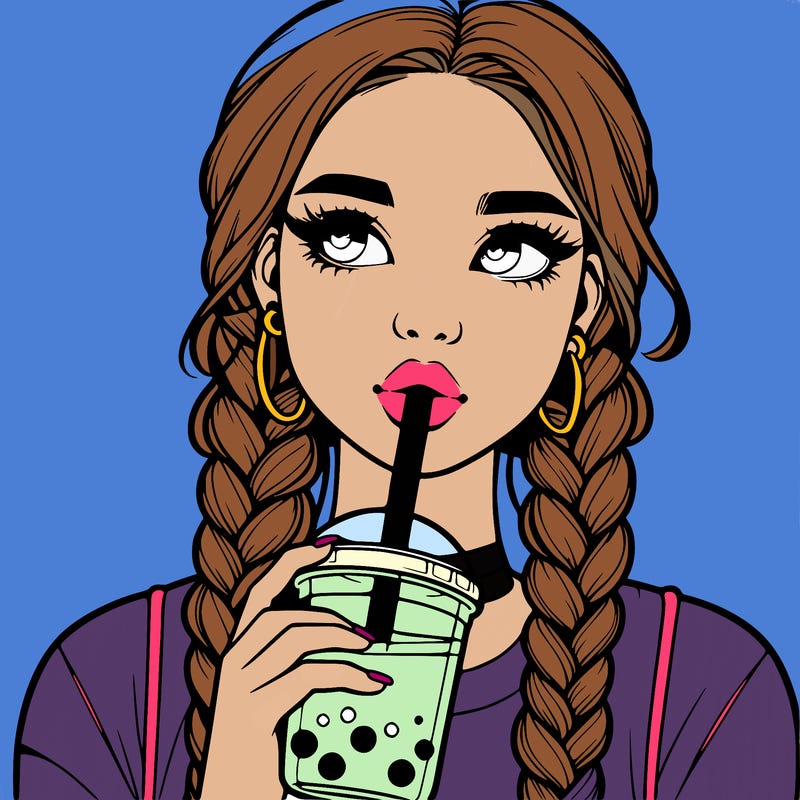 realistic girl with braided hair drinking boba