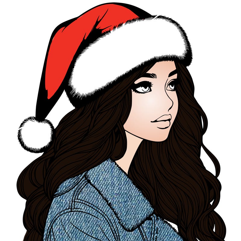 realistic girl in santa hat