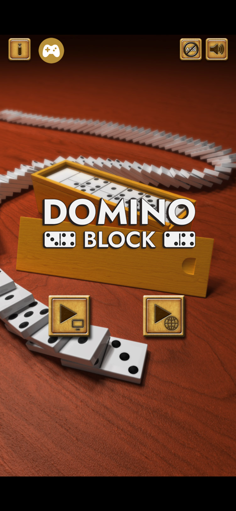 Domino Multiplayer main menu featuring local and online play modes