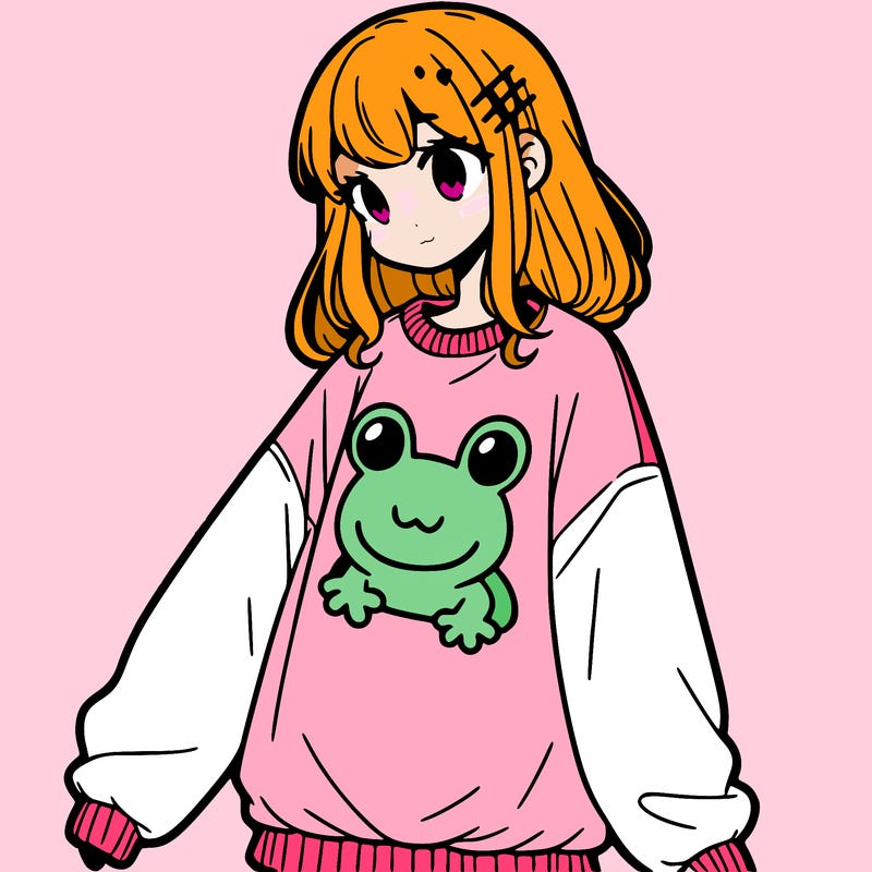 girl wearing frogging sweatshirt