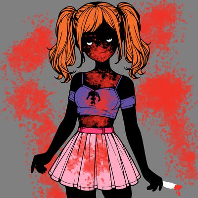 realistic girl in a skirt crop top and pigtails