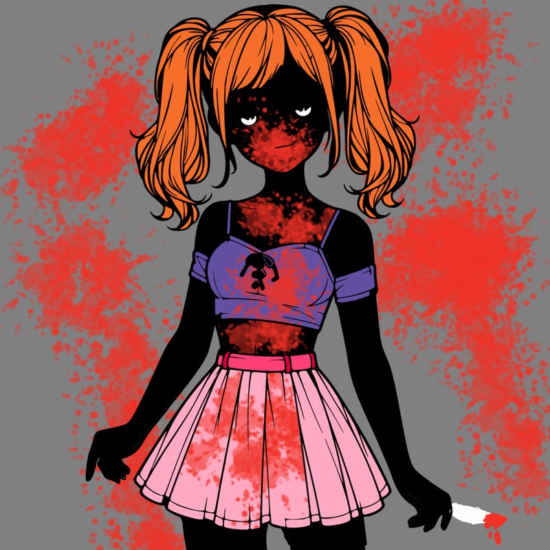 realistic girl in a skirt crop top and pigtails