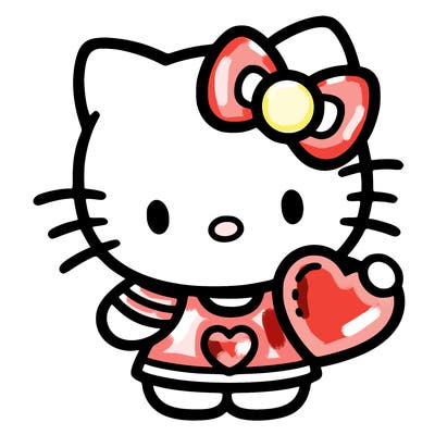 hello kitty with heart in hand