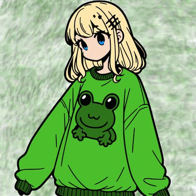 girl wearing frogging sweatshirt