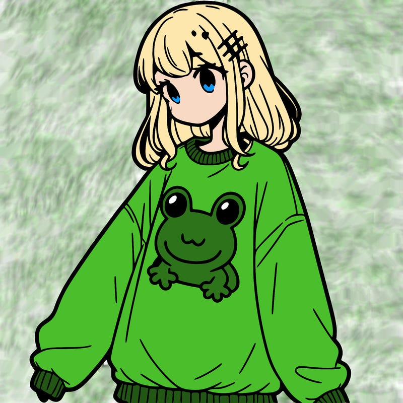 girl wearing frogging sweatshirt