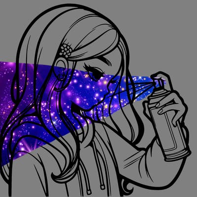 a realistic girl spray painting