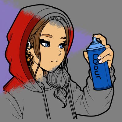 a realistic girl, spray painting