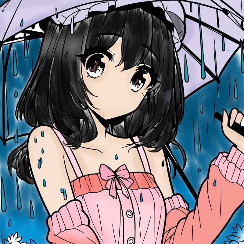 pretty anime girl in the rain
