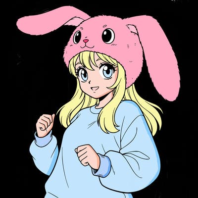 cute girl wearing a bunny hat and long-sleeved shirt