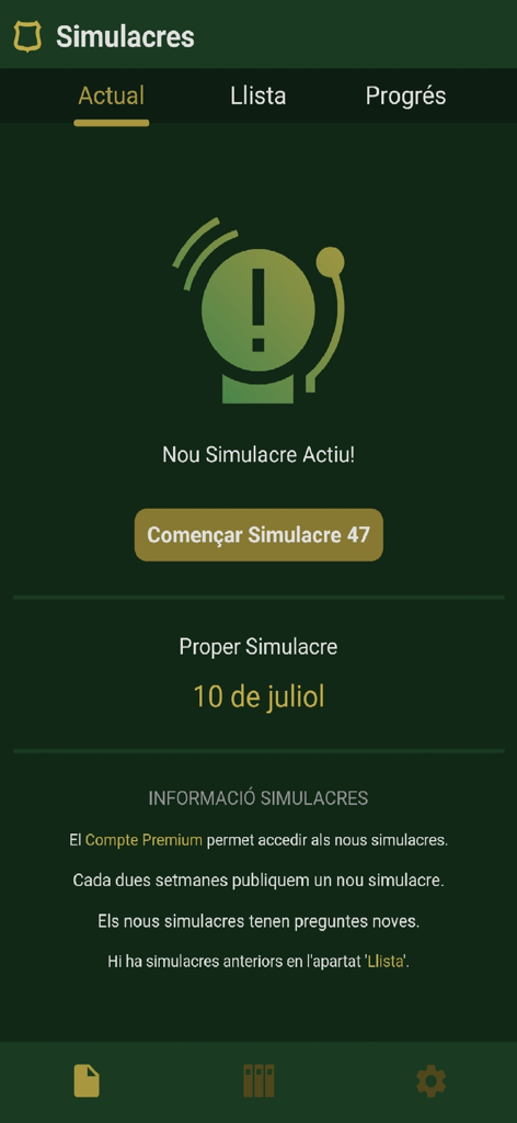 Interface de exame simulado do aplicativo Academia Agentes Rurais com um botão para iniciar uma nova simulação