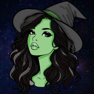 realistic witch girl with wavy hair and lips