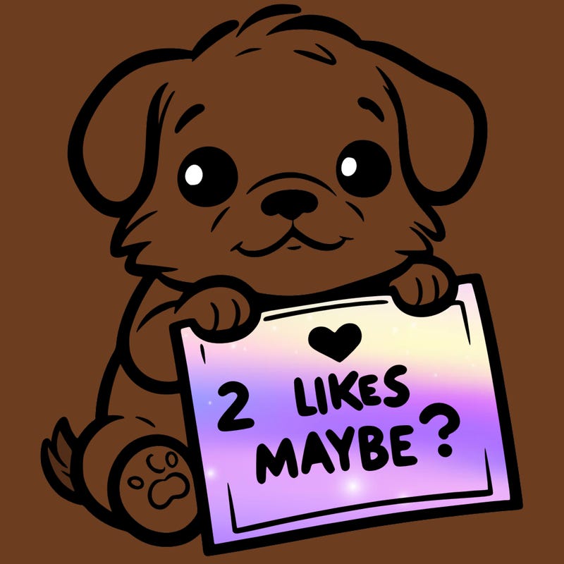 a puppy holding a sign that says 2 likes maybe?