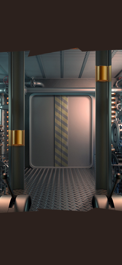 100 Doors Challenge - Industrial room with a hazard striped elevator door and control levers