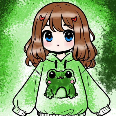 girl wearing frogging sweatshirt