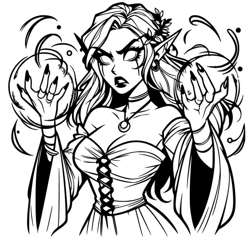 realistic scary
beautiful elf sorceress casting spells.