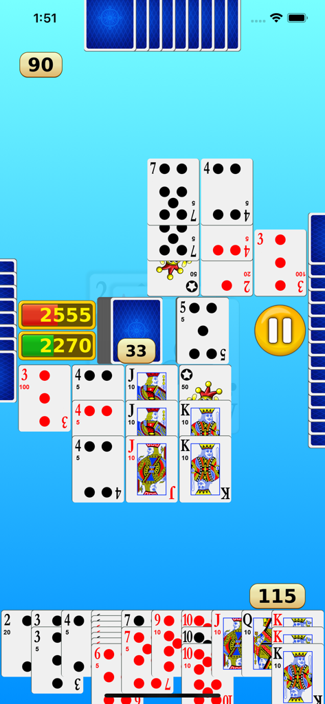 Canasta - Online & offline - Gameplay of the Canasta card game in portrait mode showing melds and player hand