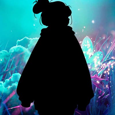 realistic girl with a oversized sweatshirt on and a bun