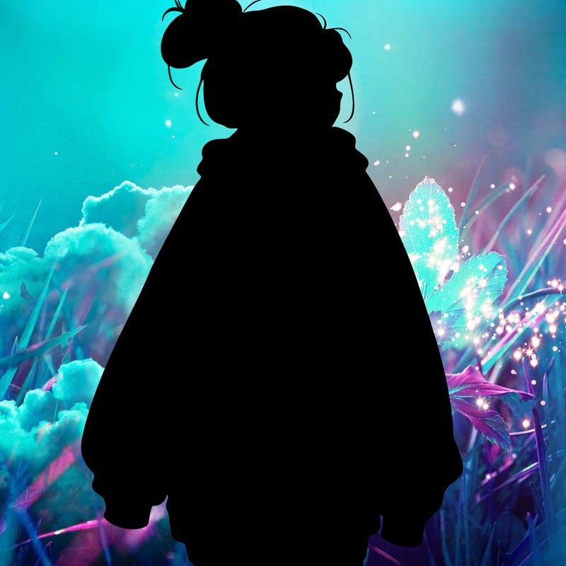 realistic girl with a oversized sweatshirt on and a bun