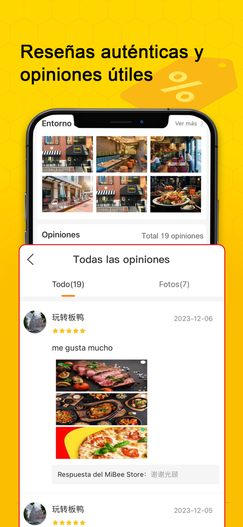 MiBee - MiBee app interface showing authentic user reviews and food photos from local restaurants