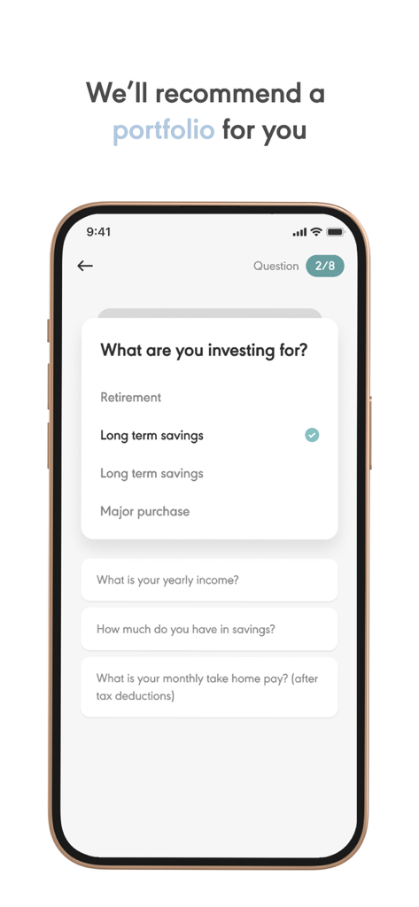 Wahed - Wahed app's investment goal questionnaire for personalized portfolio recommendations.