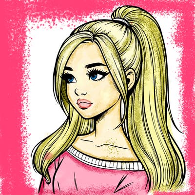 realistic girl with a high ponytail