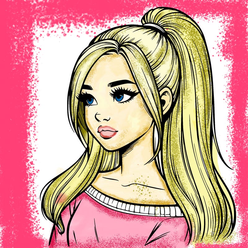 realistic girl with a high ponytail