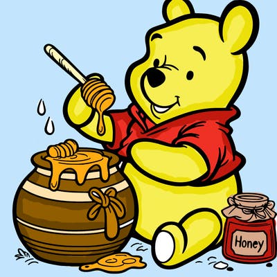 winne the pooh eating honey from the pot