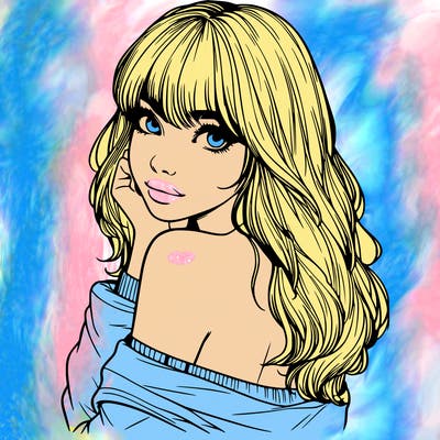 realistic girl with bangs looking over her shoulder