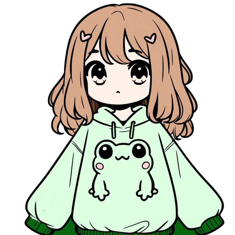girl wearing frogging sweatshirt
